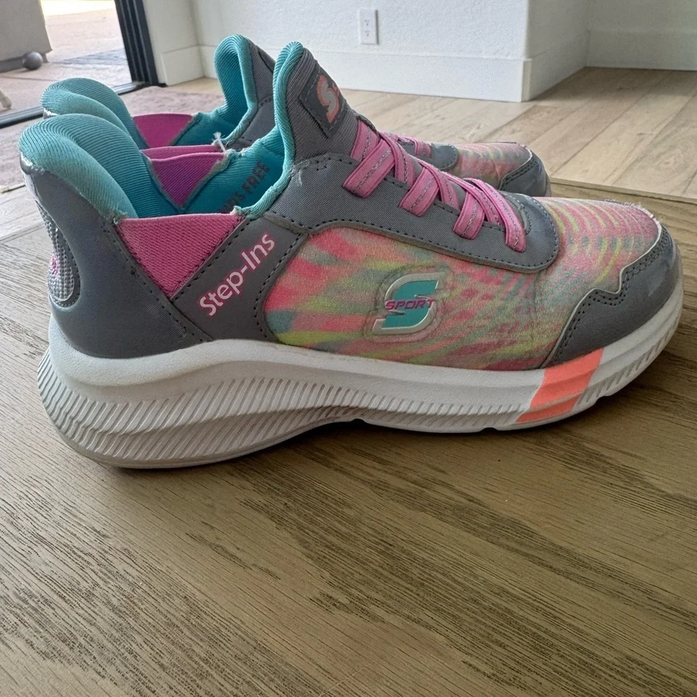 S Sport By Skechers Kids' Kristin Step-Ins Sneakers - Gray/Pink Size 1